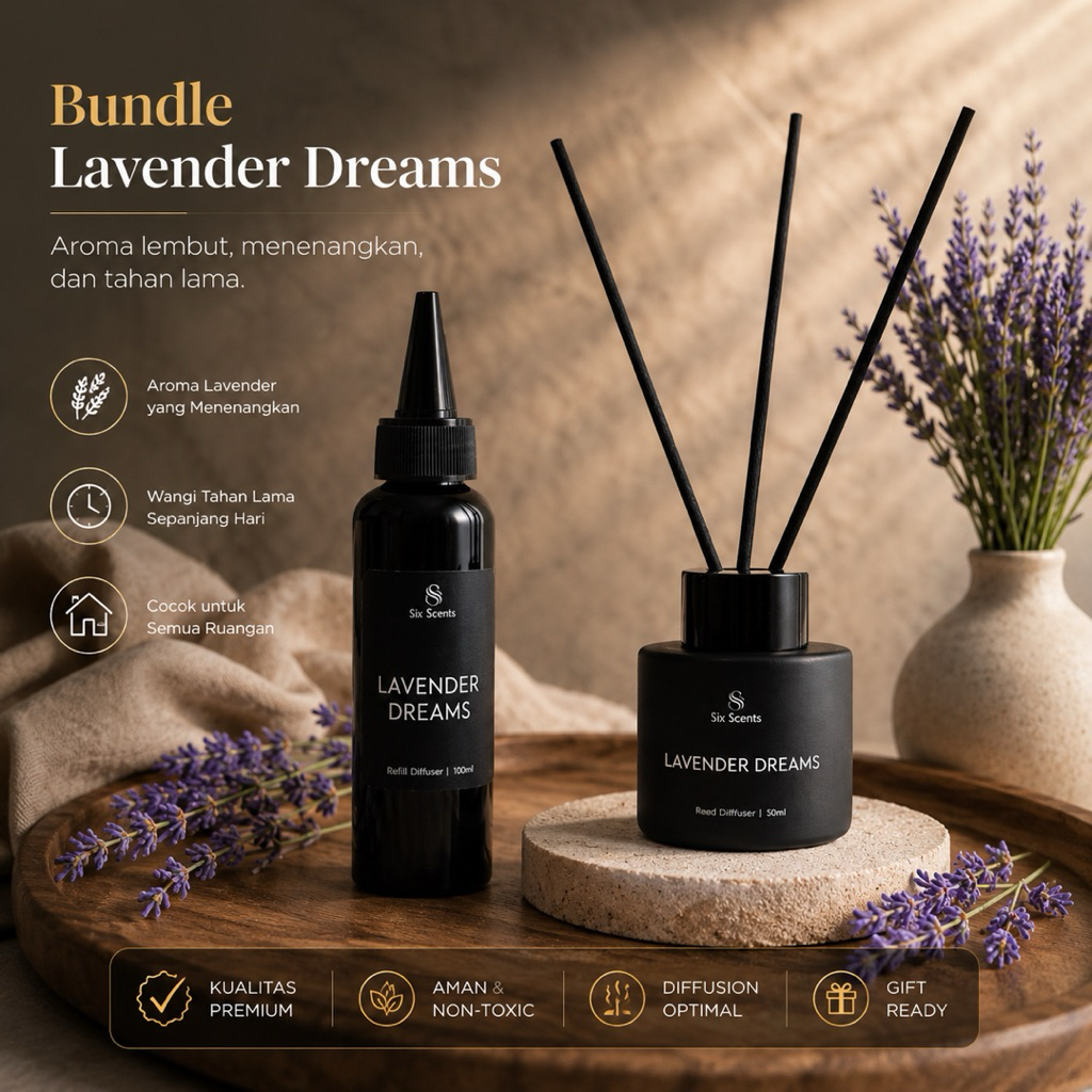 Bundling Reed Diffuser 50ml & Refill 100ml | Pengharum Ruangan | Wangi Tahan Lama | Varian Sama