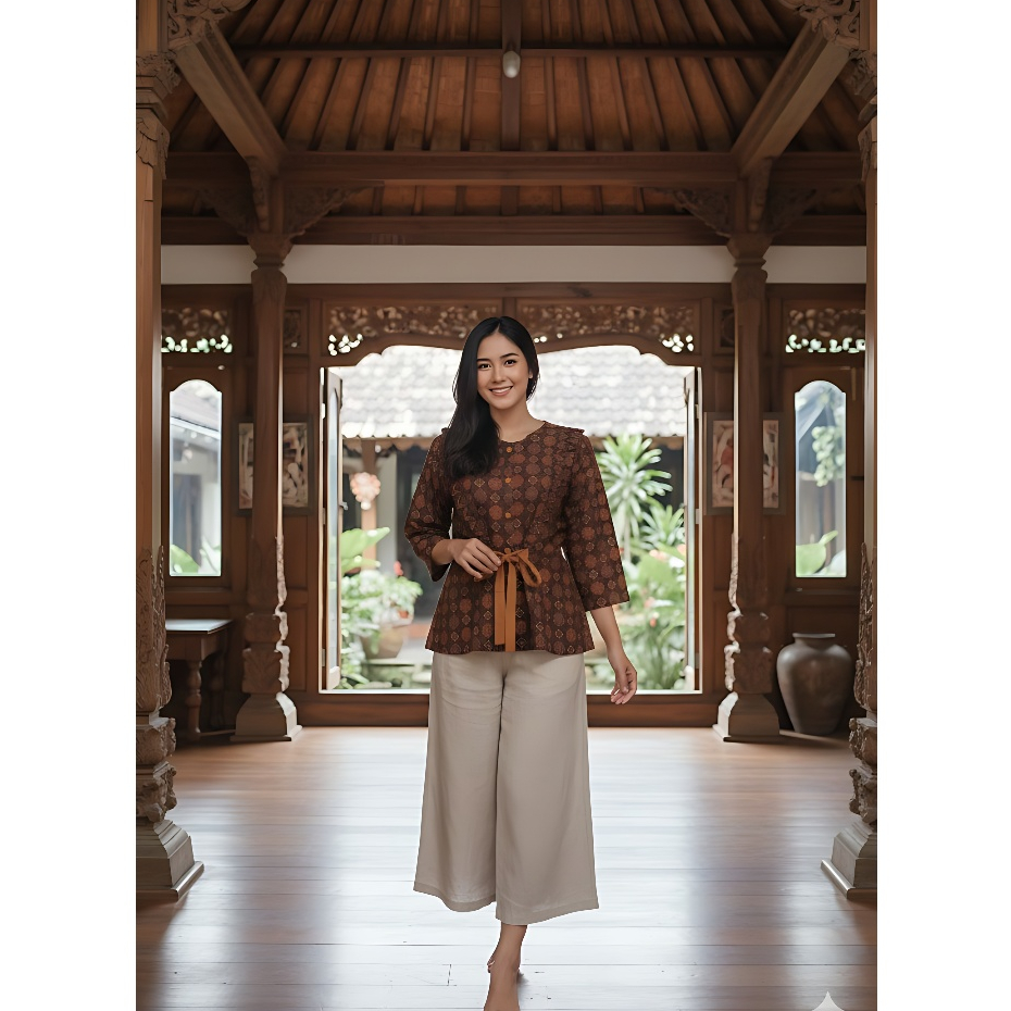 Blouse Batik - Putri Jelita - Atasan Batik 216 - Kancing Depan - Ada Tali Lengan 7/8