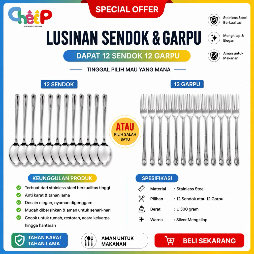 LUSINAN ISI 12 SENDOK GARPU / SENDOK 1LUSIN / GARPU 1LUSIN