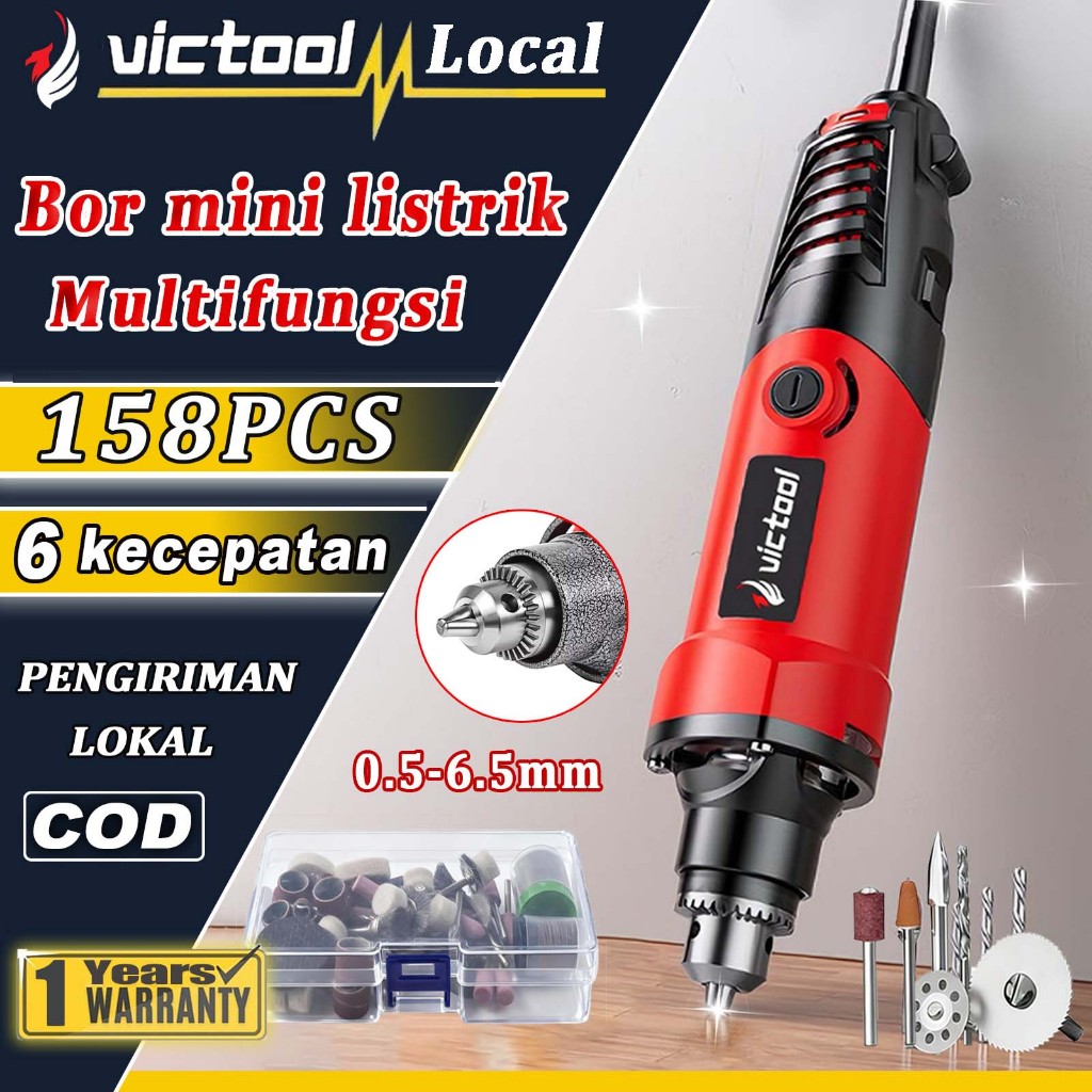 Victool Gerinda Mini Listrik Set Lengkap 6 Kecepatan Gerinda Bor Set Bor Ukir Grafir Alat Ukir Mesin