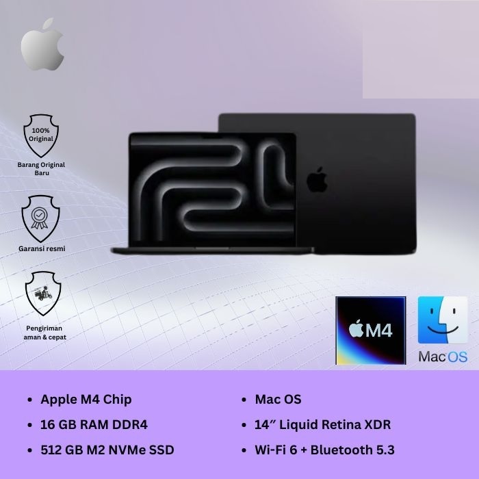 Apple Macbook Pro 14 inch M4 2024 10C CPU/GPU 16GB 512GB Space Black MW2U3ID/A Garansi Resmi
