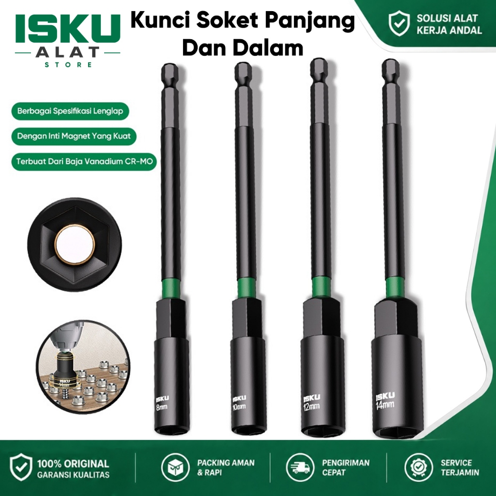 ISKU Soket Dalam Magnet CR-MO 8-14mm Impact Socket Hex Shank Anti Slip Untuk Bor Impact
