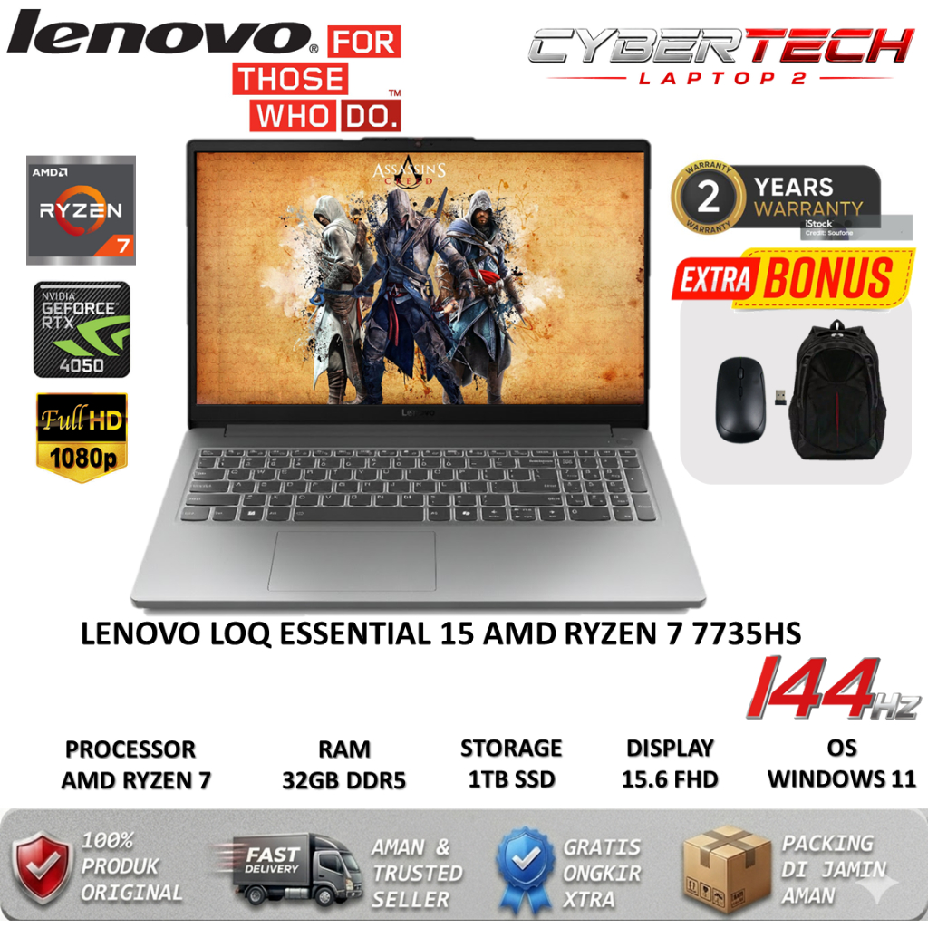 Lenovo Gaming Loq 15ARP10E Amd Ryzen 7 7735HS 32GB DDR5 1.5TB SSD RTX4050-6GB 144HZ 100SRGB FHD IPS