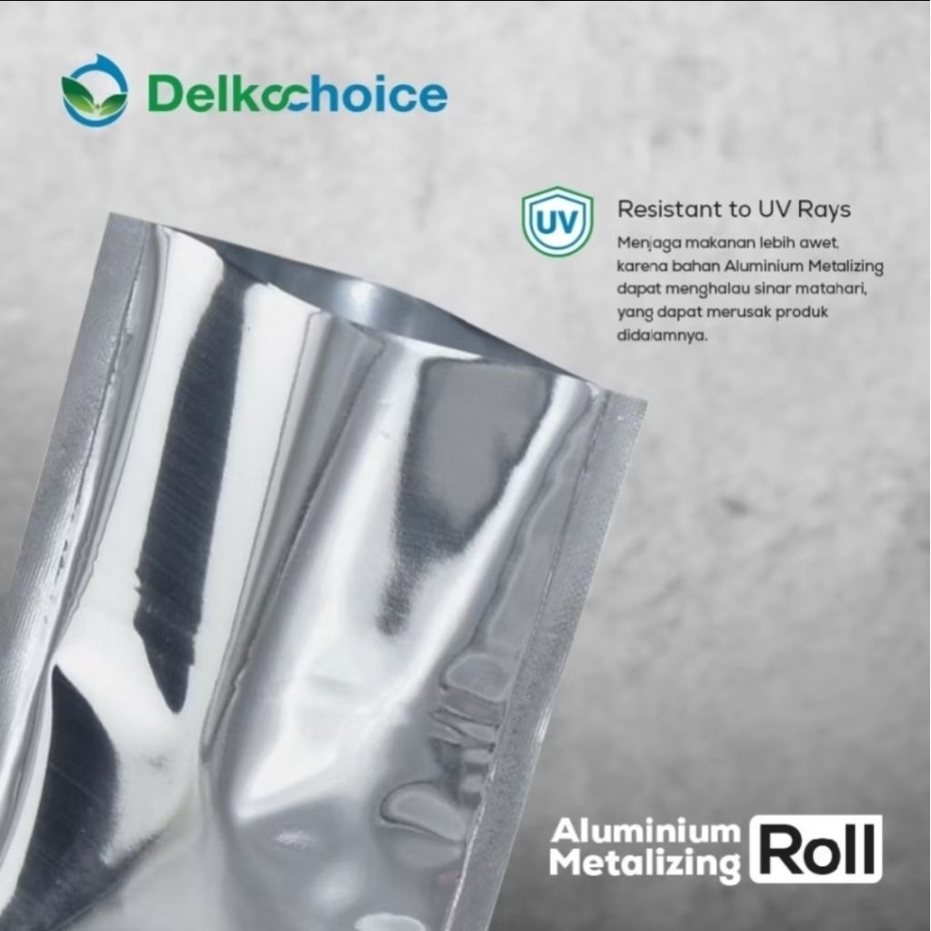 Delkochoice Kemasan Aluminium Metalizing Roll 12x1000 Lebar 12CM Panjang 10MT Tebal 75 Micron Bahan 