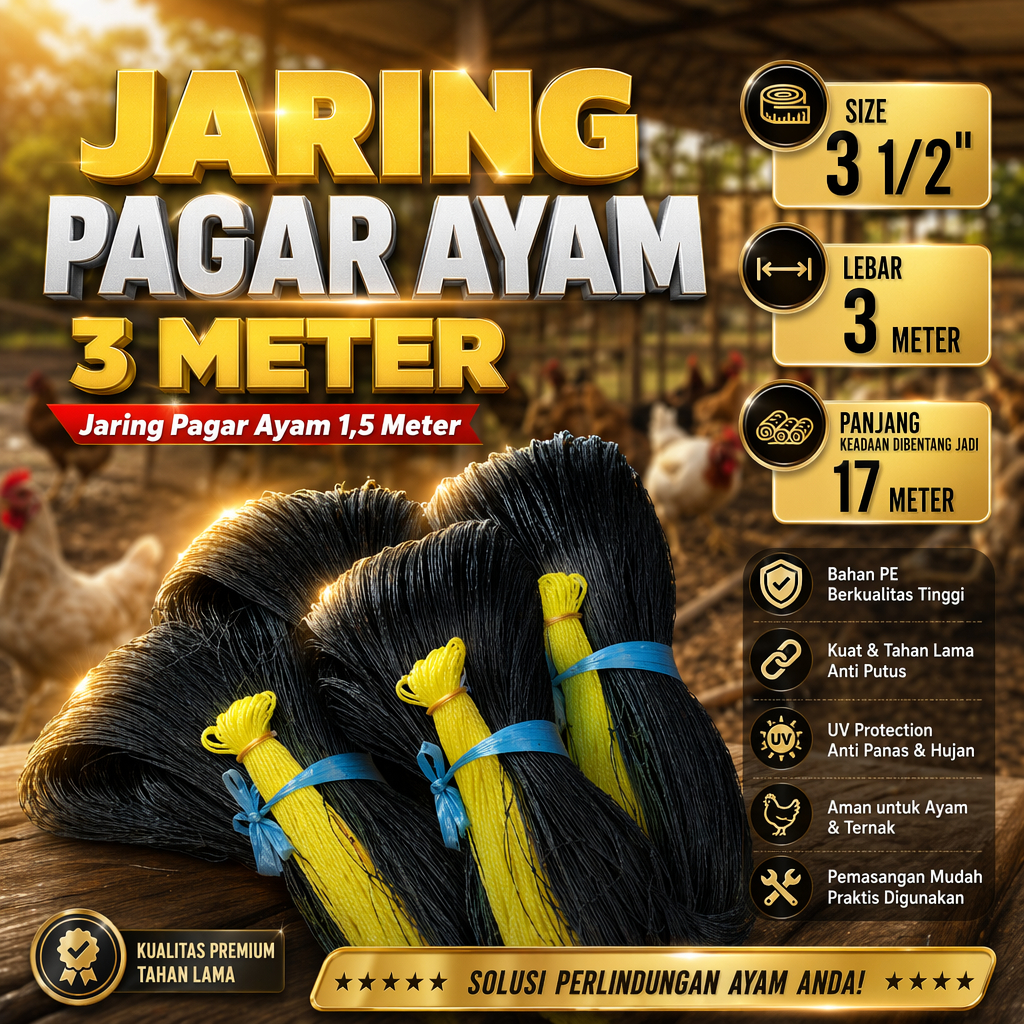 Jaring Pagar Ayam 3 Meter Jaring Kandang Ayam Lebar 3 Meter Panjang 17 Meter