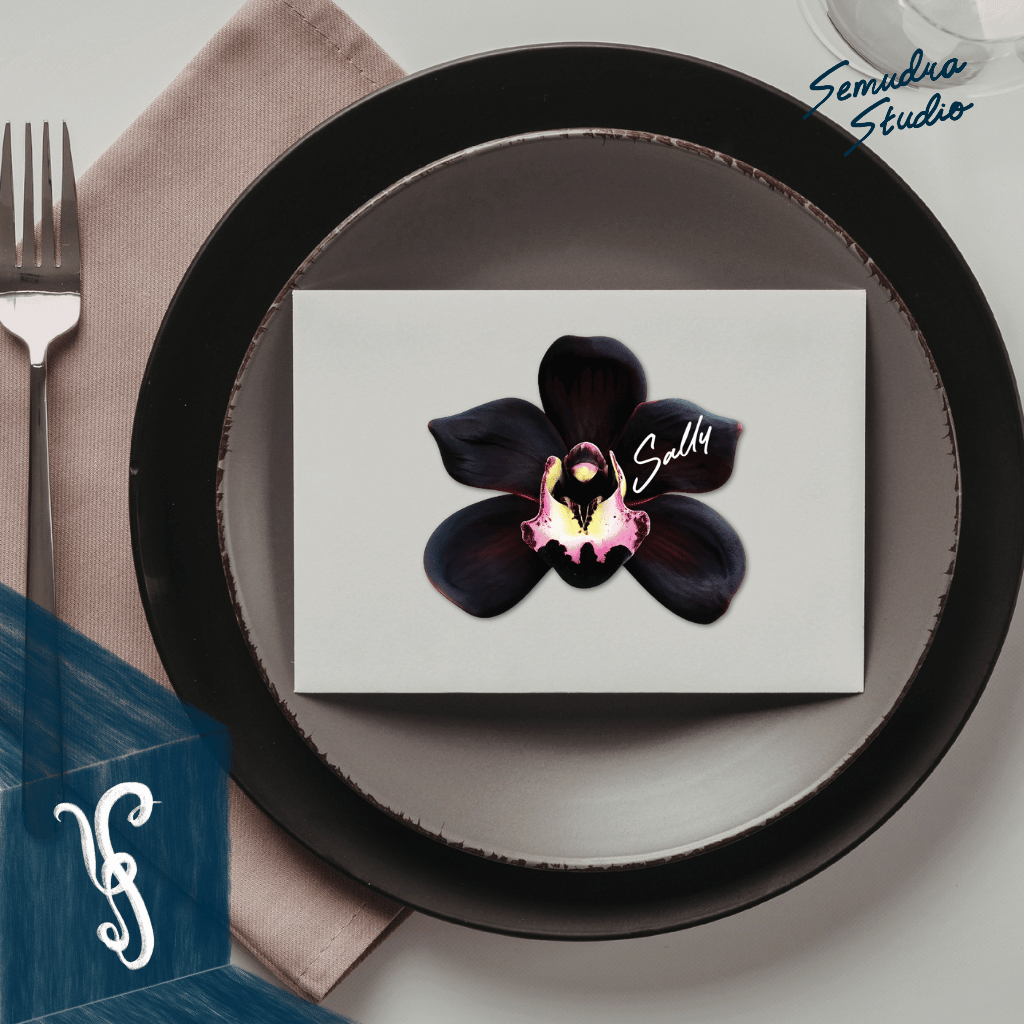 Place card/Tent card/Guest name Custom nama & font | Wedding & Event Name Card | Semudra | Black orc