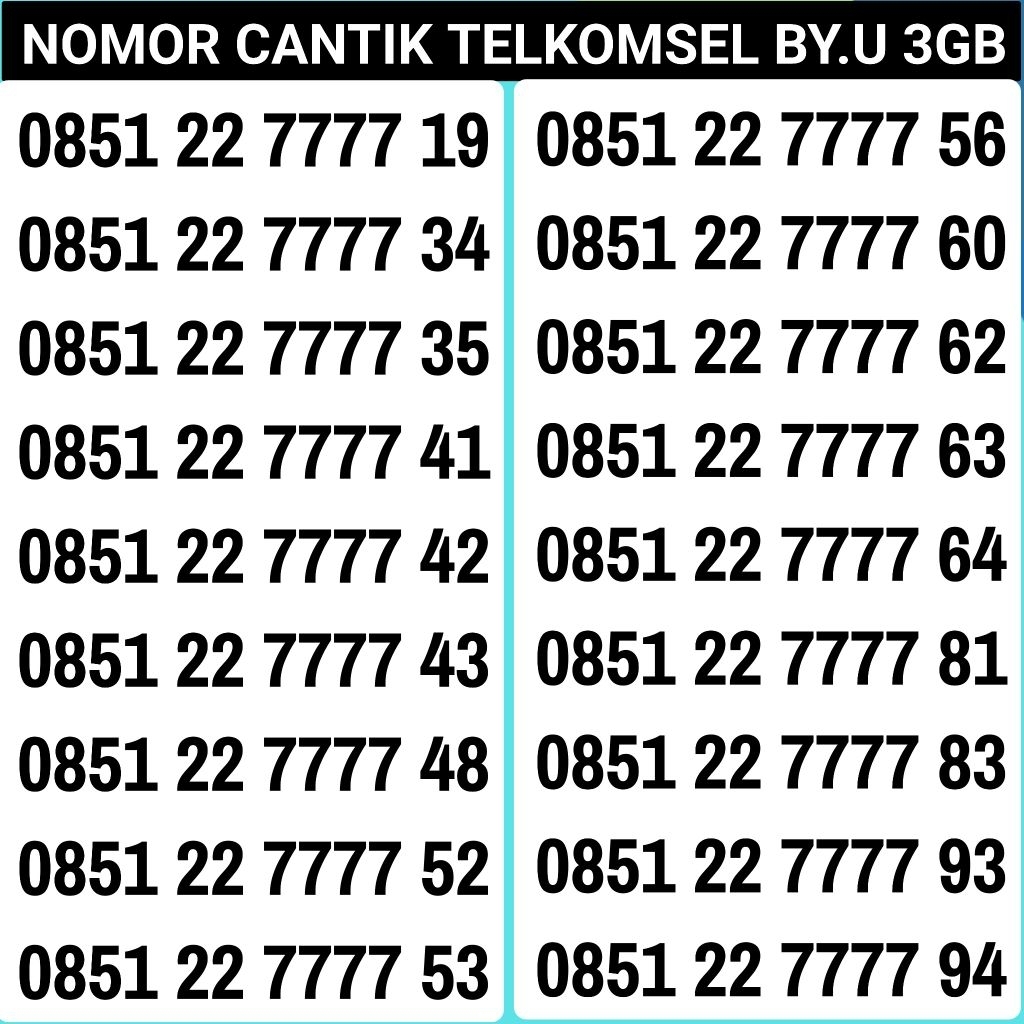 NOMOR CANTIK BYU by.U TELKOMSEL BYU B.YU BYU Seri kembar