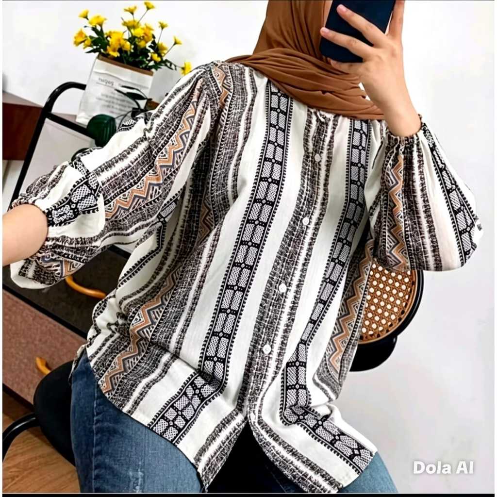KEMEJA WANITA MOTIF KATUN RAYON PREMIUM LD 110 ATASAN RAYON STANDAR