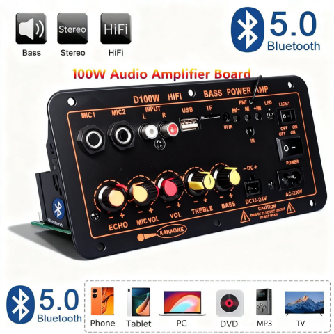 Kejian Papan Amplifier Bluetooth Super Bass mobil ampli mini Board 5.0 USB FM 12v 24v Digital D300