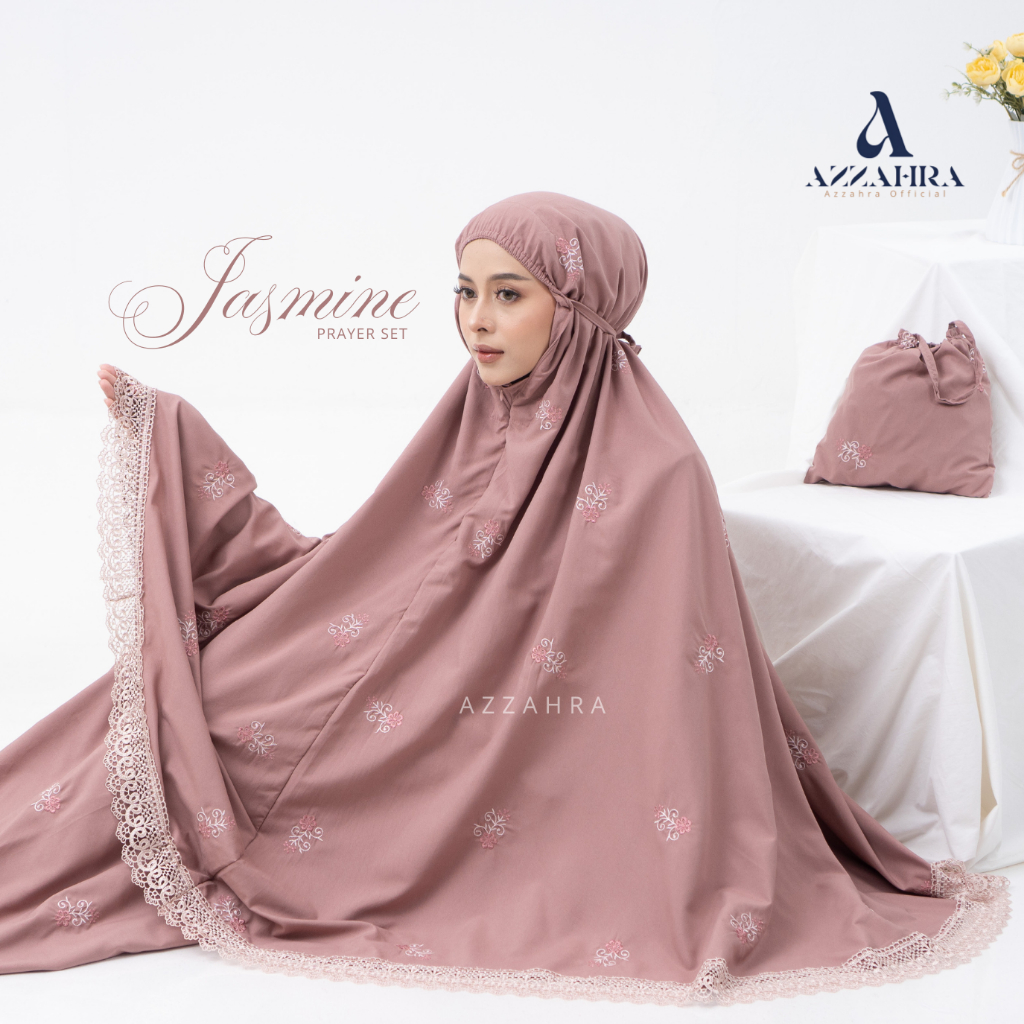 AZZAHRA - Mukena Dewasa Mewah Jumbo Bordir Bunga Melati Jasmine 2in1 Katun Premium