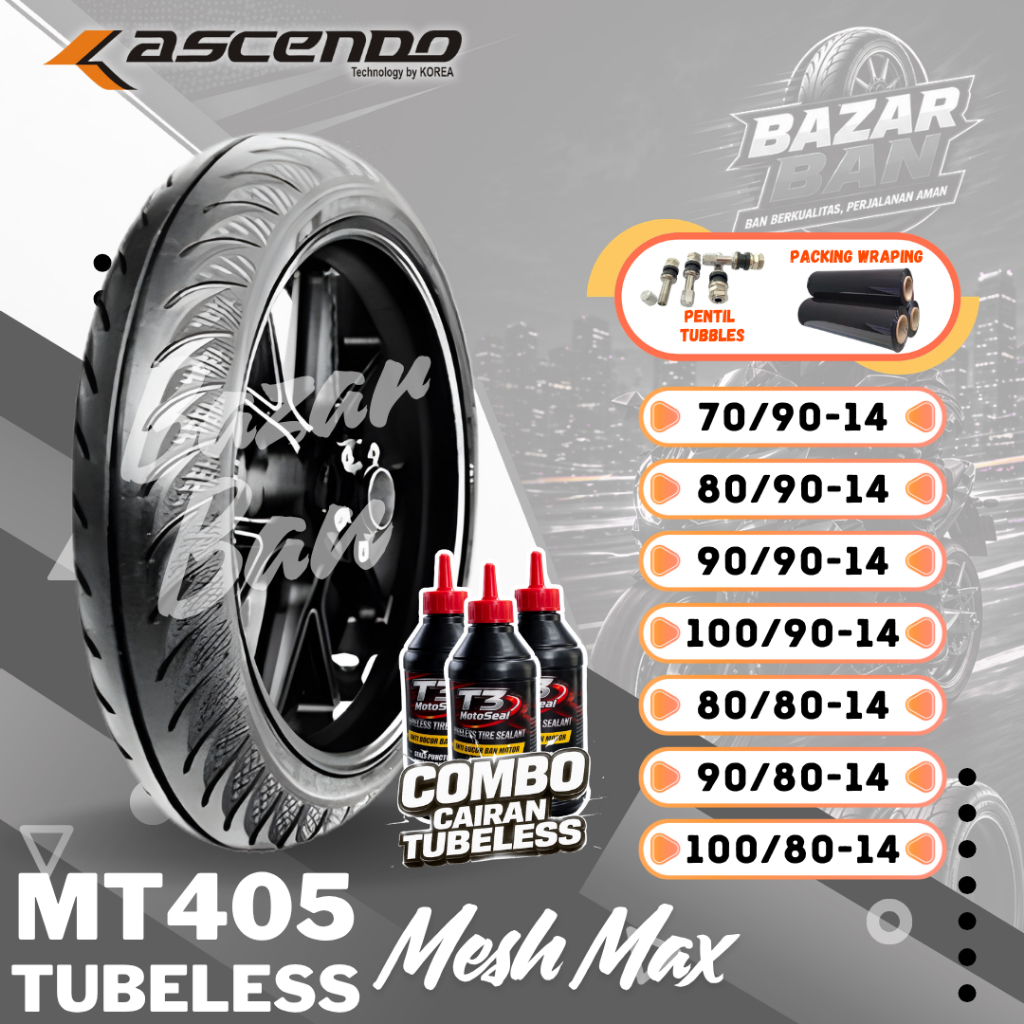(PRODUKSI TERBARU) BAN ASCENDO MT405 TUBELESS RING 14 / BAN ASCENDO MT405 MESH MAX TUBLES BAN LUAR /