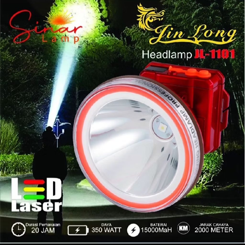 Senter Kepala Waterproof Jinlong JL 1101 Cahaya Putih 350Watt Charger USB-C