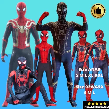 Kostum Spiderman Anak & Dewasa Premium | Baju Spider-Man Superhero Cosplay | Size Anak–Dewasa Topeng