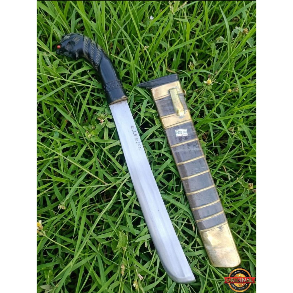Golok Tebas Cibatu Tanduk Asli Ukiran Macan Baja Per Wilis 32cm