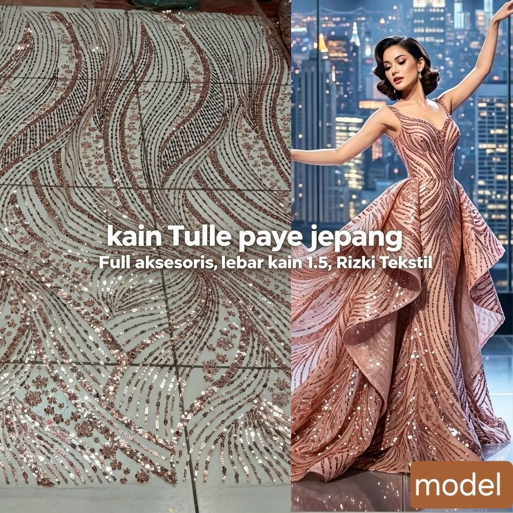 Bahan kain tile payet jepang premium/ kain Tile payet jepang  mewah full Payet