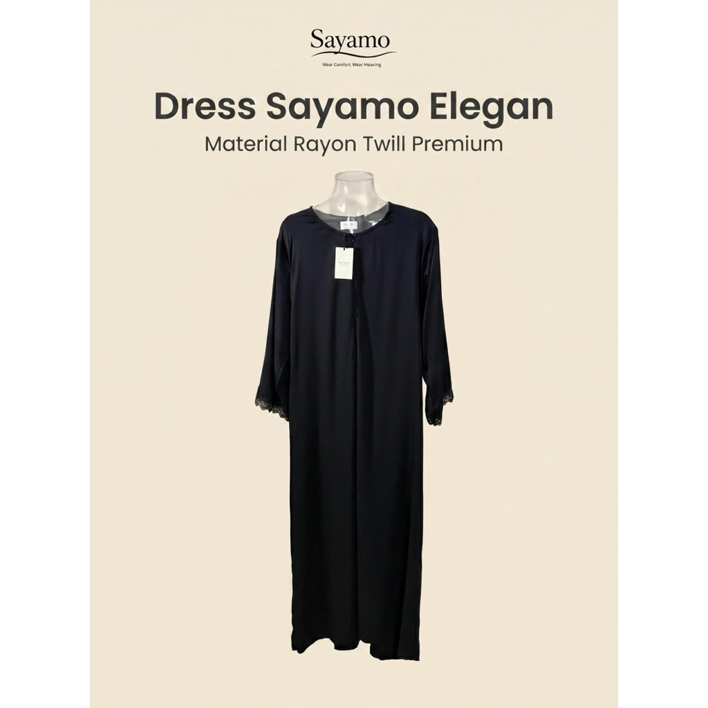 Daster panjang Hitam Polos Premium Rayon Twill |Busui Friendly | Dress Muslimah Casual Elegan