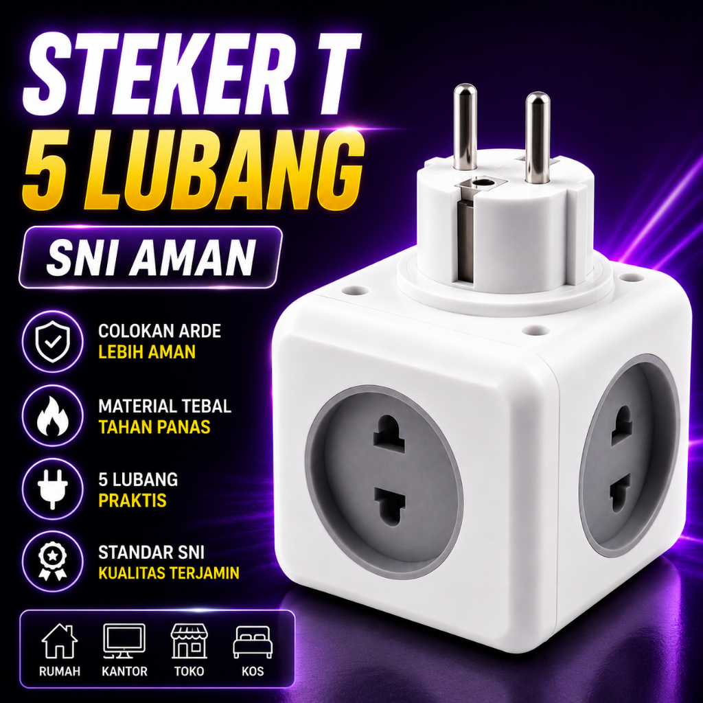 Stop Kontak T Arde 5 Lubang SNI Multi Colokan Aman Tebal