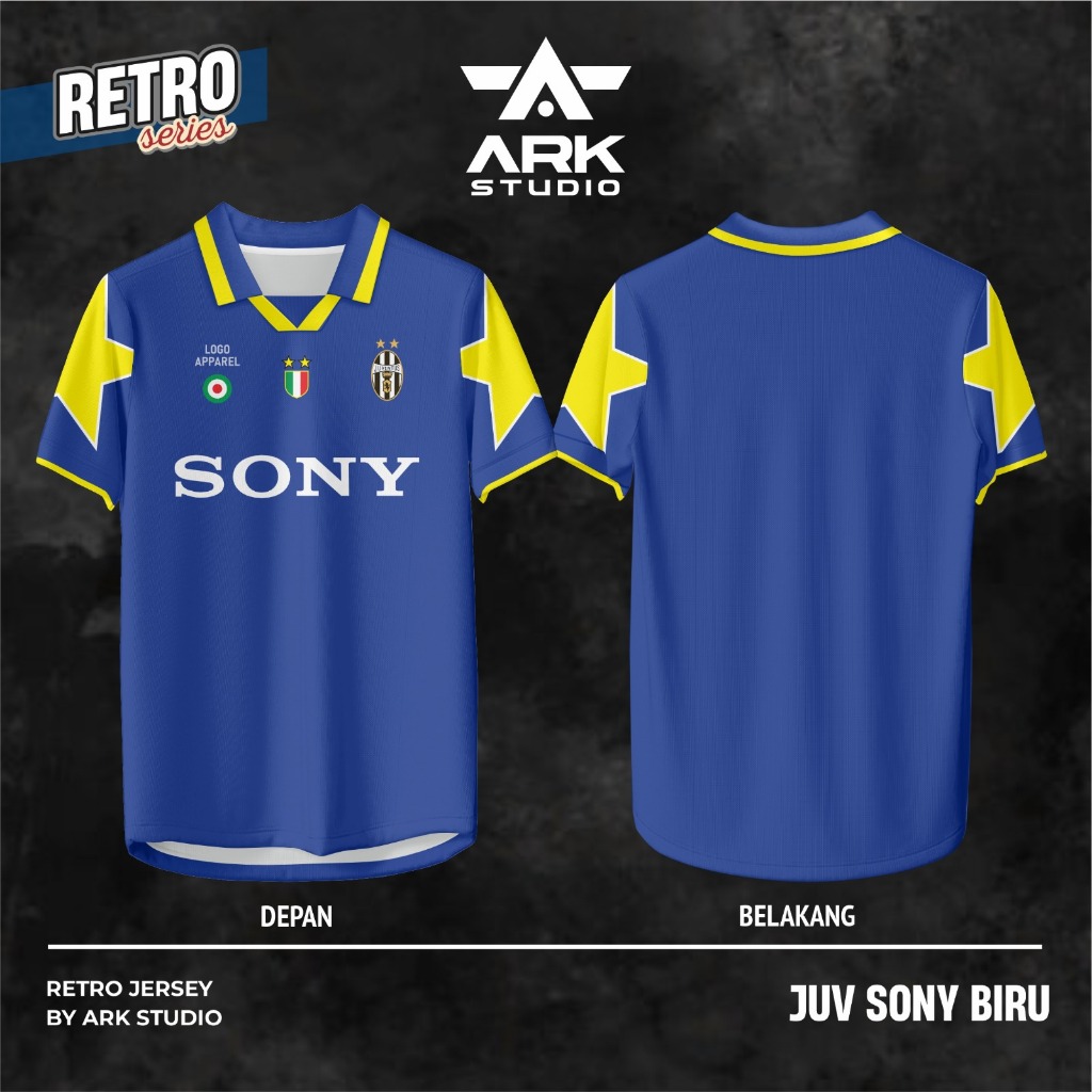 Jersey Retro Juventus SONY Biru & Retro Juventus TELE+ Hitam-Putih - Kaos Bola Klasik Vintage Casual