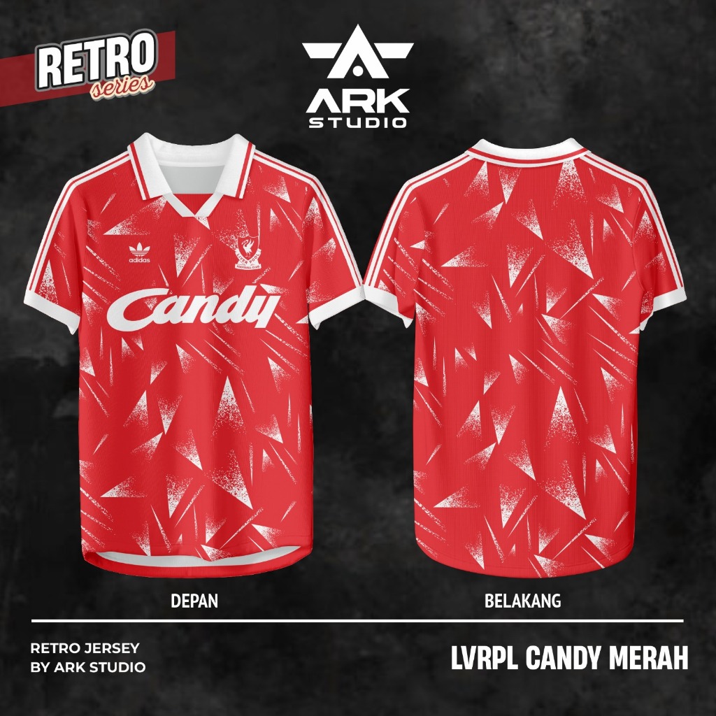 Jersey RETRO LIVERPOOL Candy Merah & Carlsberg Putih - Kaos Bola Klasik Vintage Casual Unisex