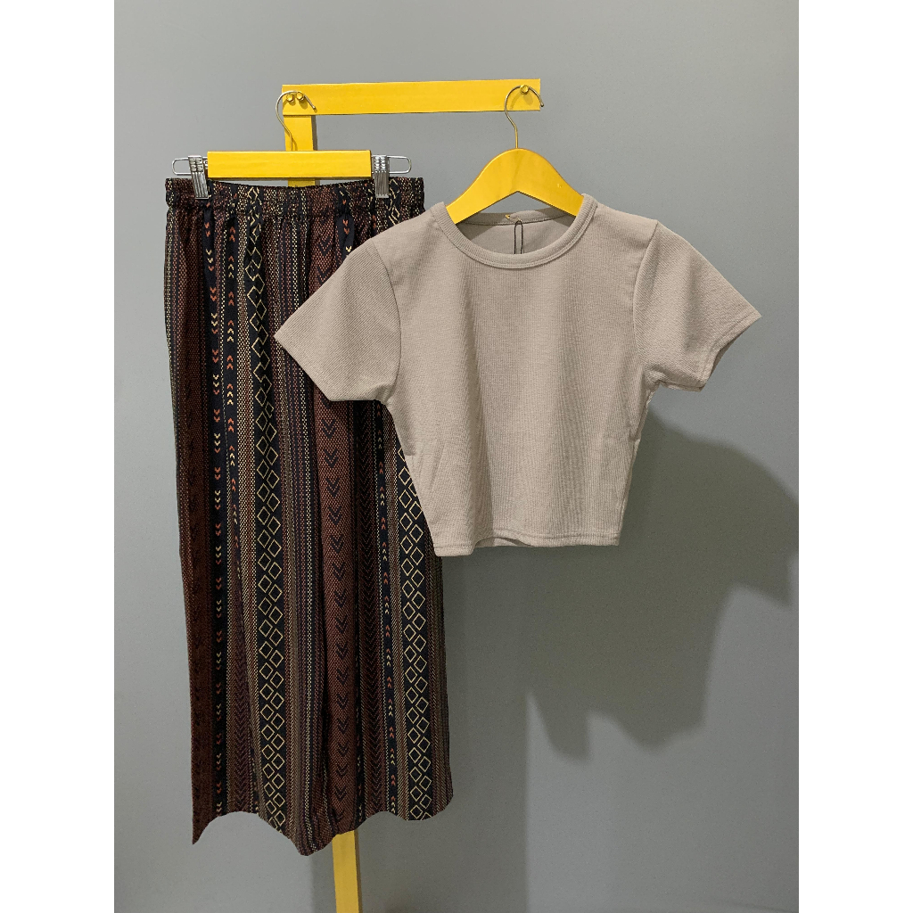 Set celana kulot rayon viscose/koas wanita crop top