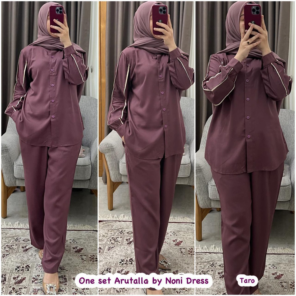 noni dress set arutala setelan katun twill premium