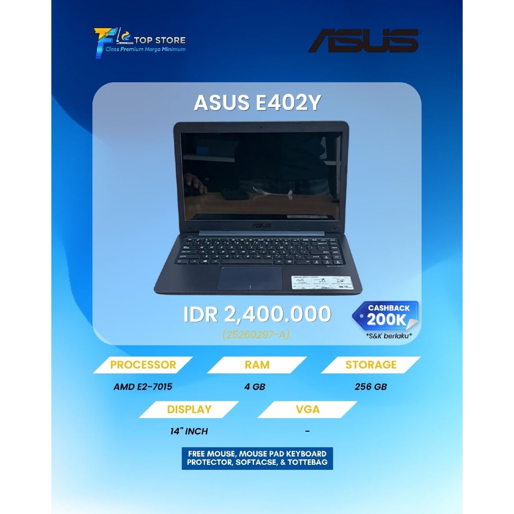 LAPTOP ASUS VIVOBOOK E402YA AMD E2-7015 APU RAM 4GB SSD 256GB