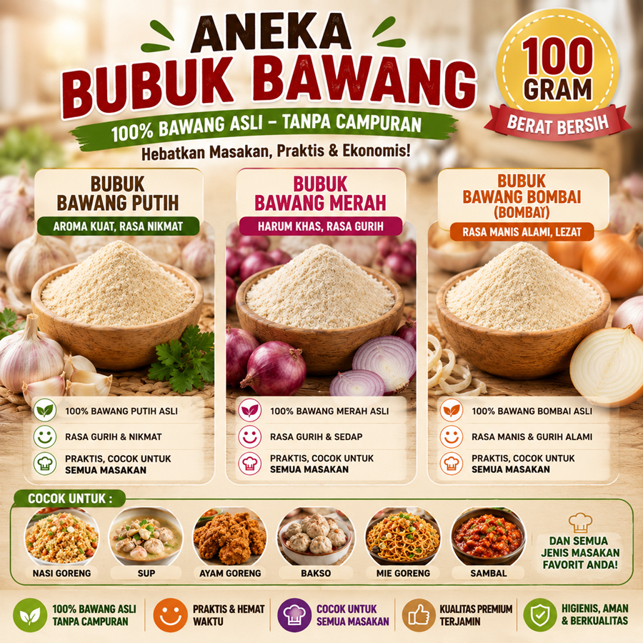 Bubuk Bawang Putih Bawang Merah Bawang Bombay Bombai Tunggal Murah Koepoe Asli Aglio Dayak Instan