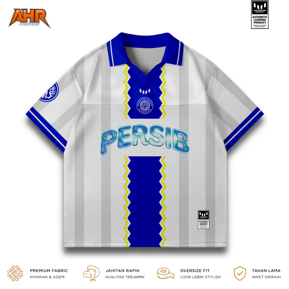 AHR Jersey Persib Bandung Oversize Retro Neo-Electric White Full Printing Sublimasi Premium Unisex |