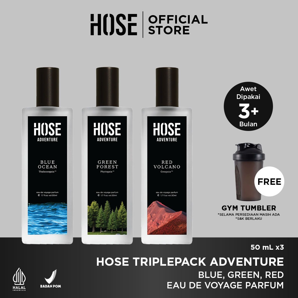 [NEW LAUNCH] HOSE Triplepack Adventure Blue, Green, Red Eau de Voyage Parfum 50 ml