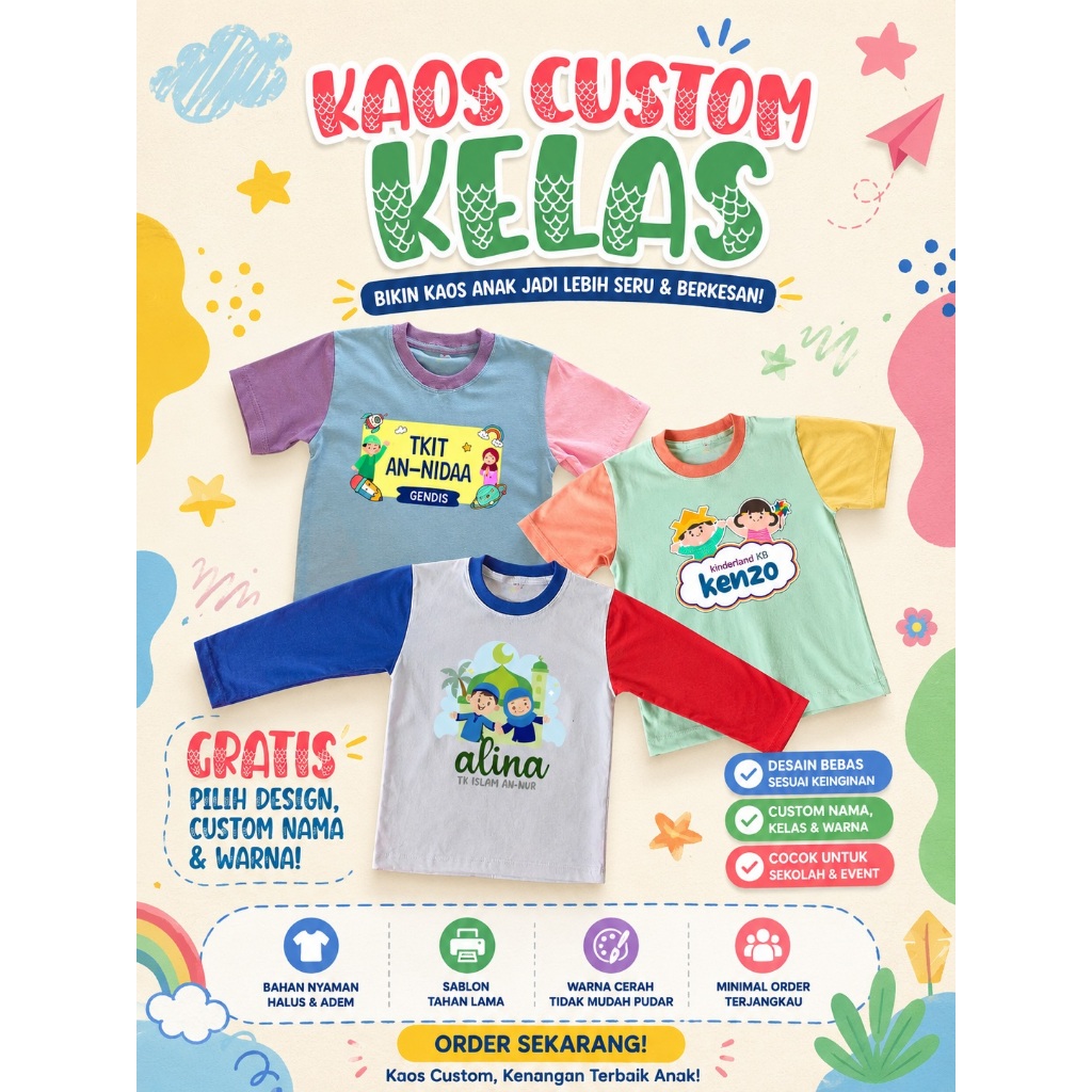 Kaos Custom Kelas TK Paud dan SD / Kaos Anak Custom
