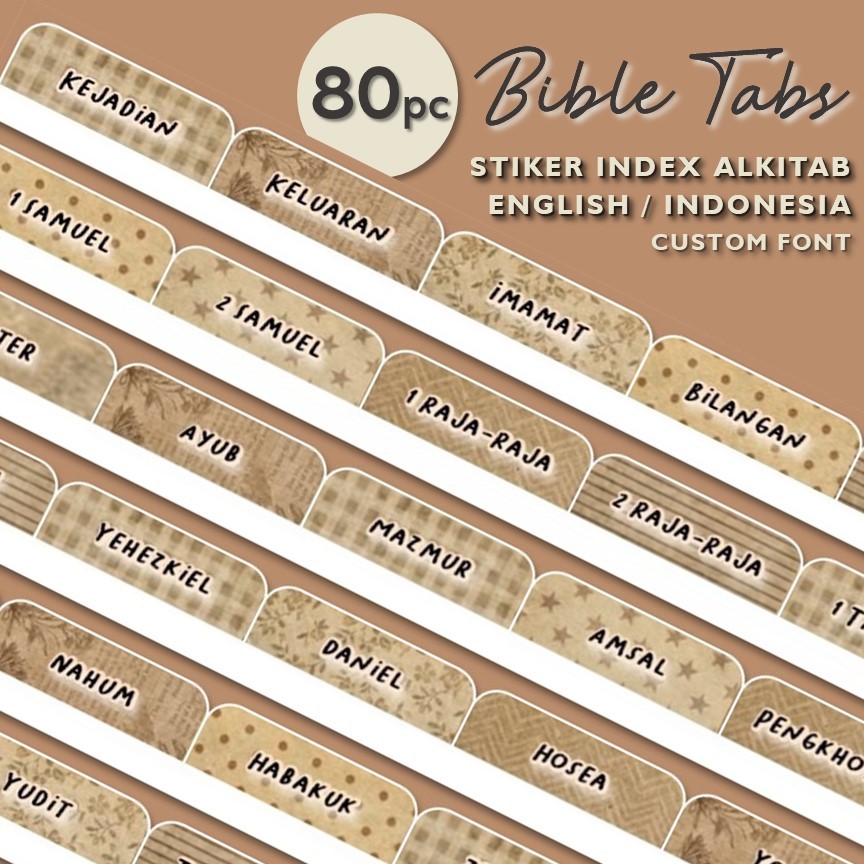 drawnear 80pcs Bible Tabs brown aesthetic coklat- stiker penanda Alkitab Bahasa Indonesia & English 