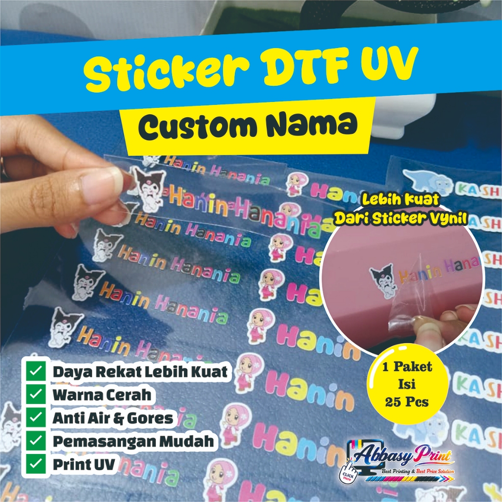 Stiker UV custom nama Stiker nama waterproof Stiker UV DTF timbul