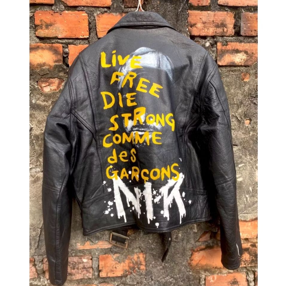 COMME des GARÇONS Live Free Die Strong Vintage Biker Jacket X Jaket Kulit Ramones Avirex RBC Harley 