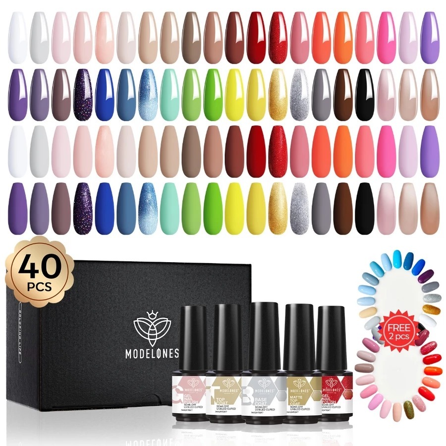 MODELONES GEL NAIL POLISH KIT 40PCS COLORS (NAIL PRIMER, BASE & TOP COAT)