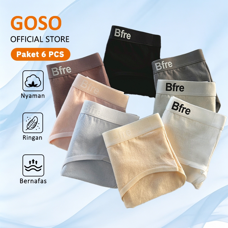 GOSO 6 PCS Celana Dalam Wanita Katun Premium Motif Polos Antibakteri CD Bernapas Bagus Tidak Gerah 9