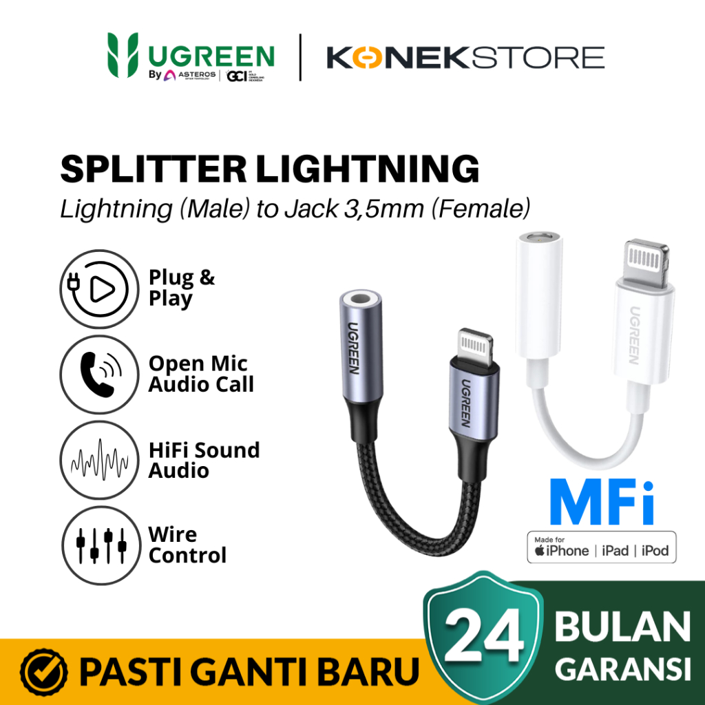 Ugreen Converter Splitter Iphone MFI Lightning To Jack 3.5MM Original
