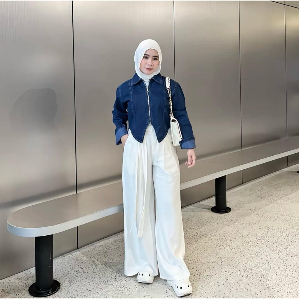 Oversize Jaket Jeans Bordir Wanita Jumbo Ld 120cm - Oversize Jaket Crop Top Jeans Wanita - Jacket Je