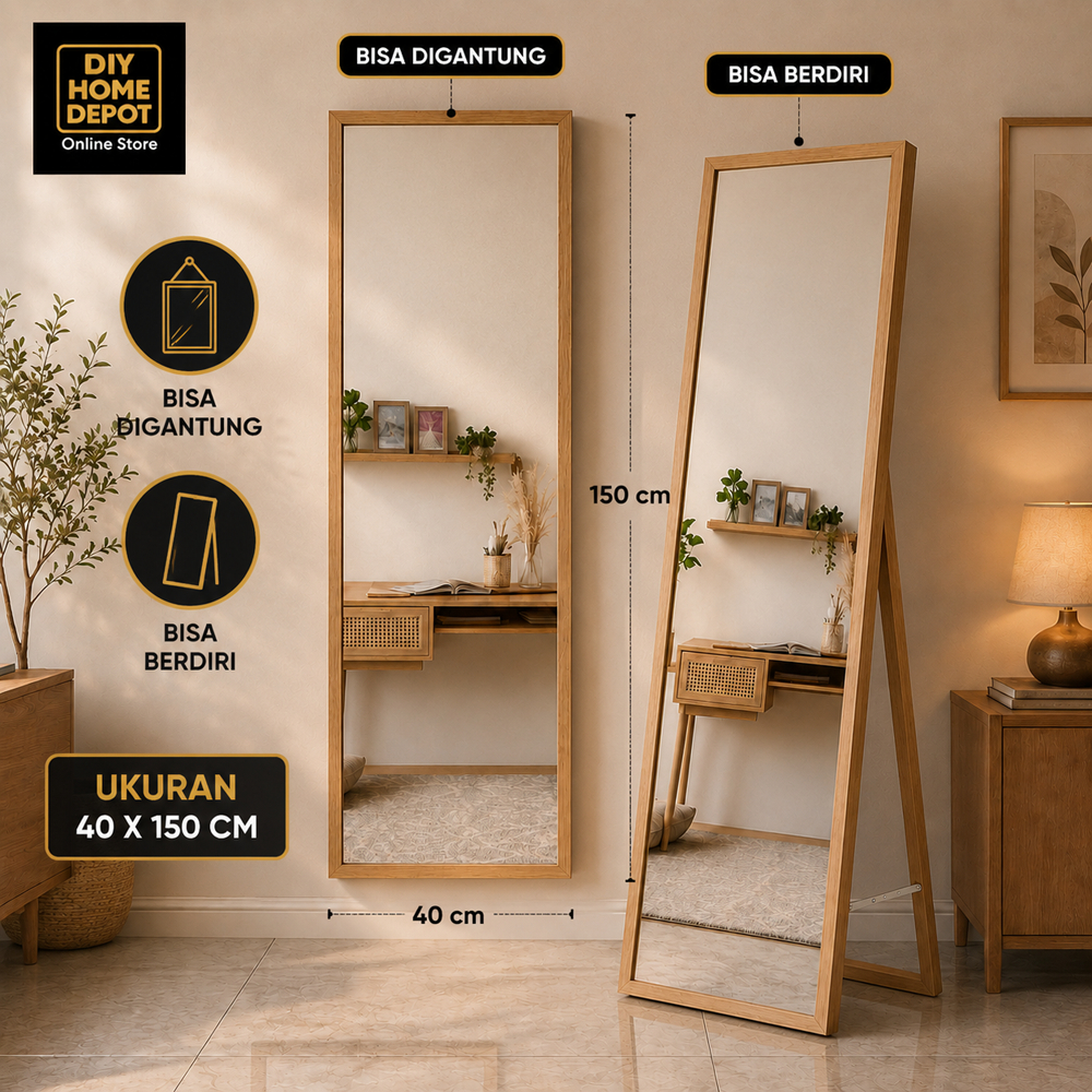 Standing Mirror Aesthetic Full Body 40 x 150cm Cermin Lantai Standing Mirror Cermin Panjang Cermin B