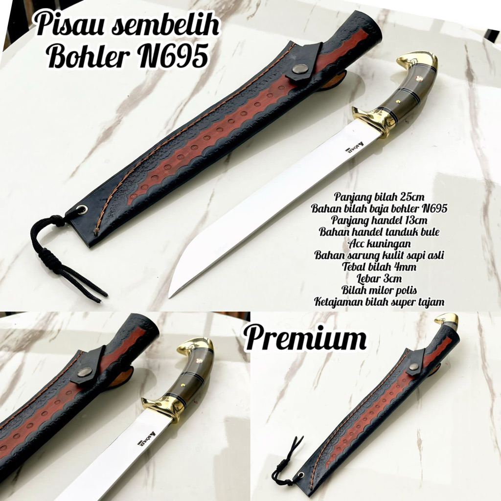 PISAU SEMBELIH PREMIUM BOHLER N695 SARUNG KULIT 25 CM