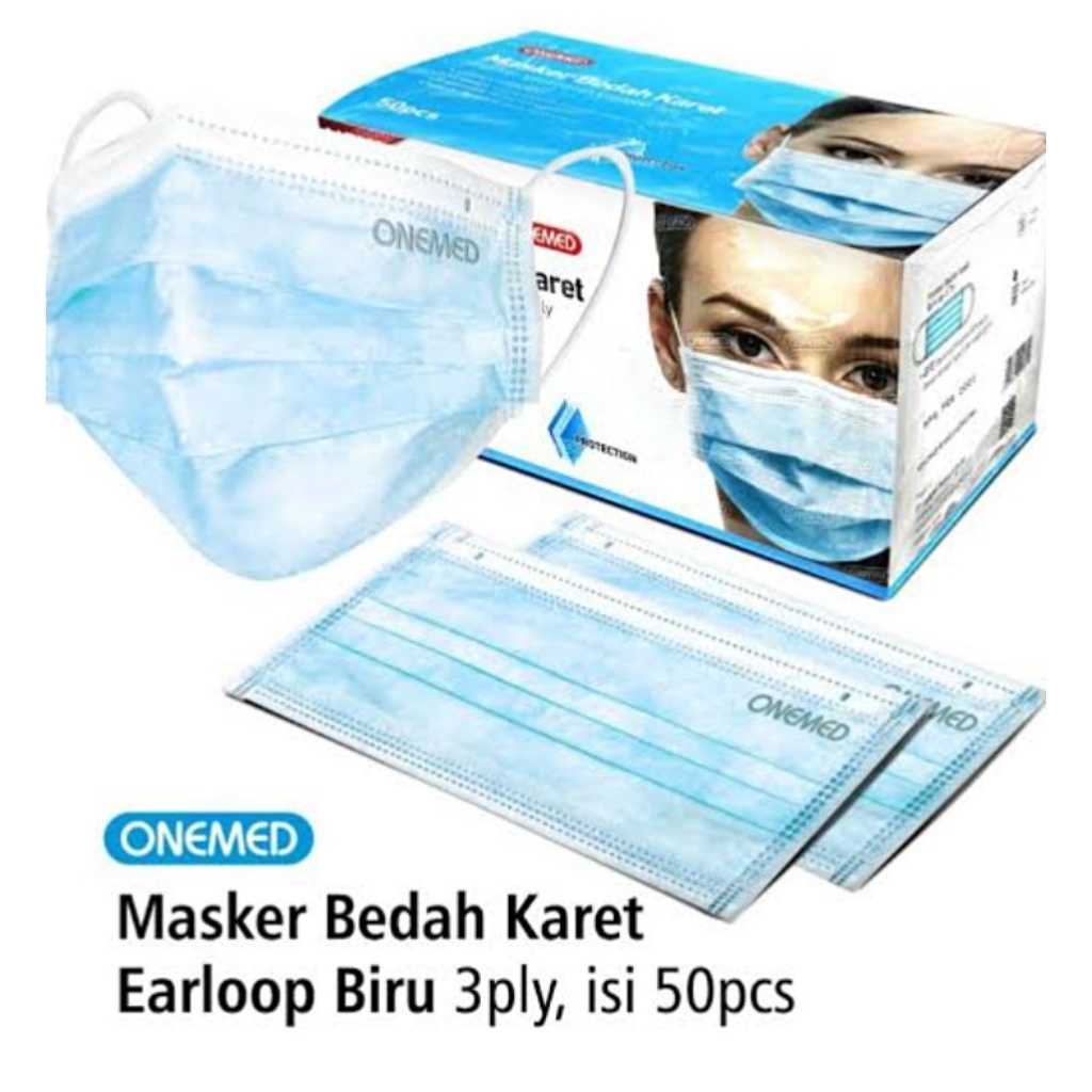 Masker Medis OneMed 3 Ply Earloop Putih 50 pcs - Lembut, Tahan Air, Nyaman Dipakai