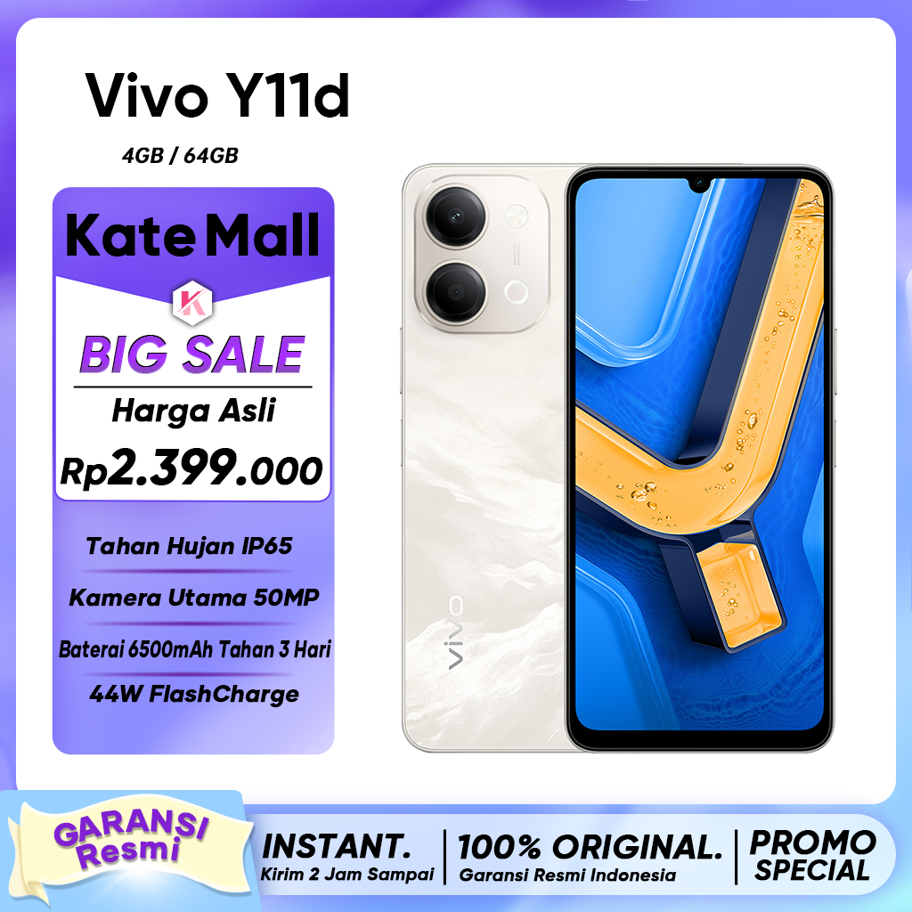 [Official Store] Vivo Y11d (4/64GB)(4/128GB) Tahan Banting dan Hujan IP65 50MP Kamera Utama