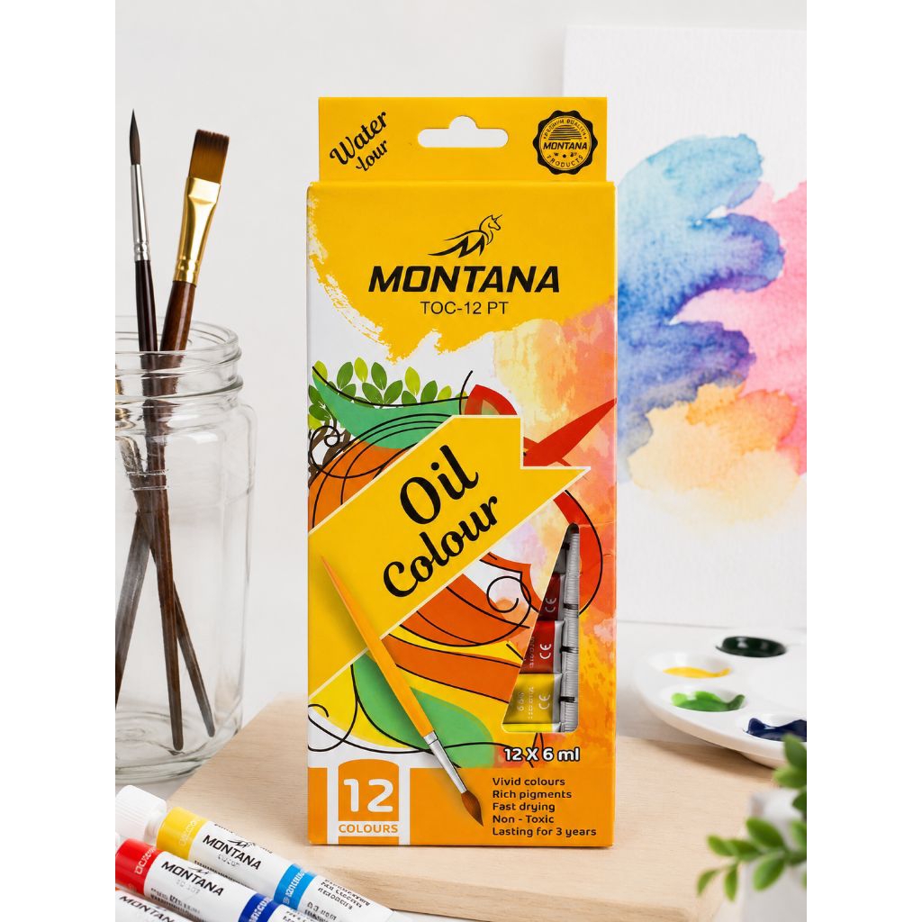 Cat Lukis Cat Minyak 12 Warna Montana Oil Colour High Quality 12 Colour