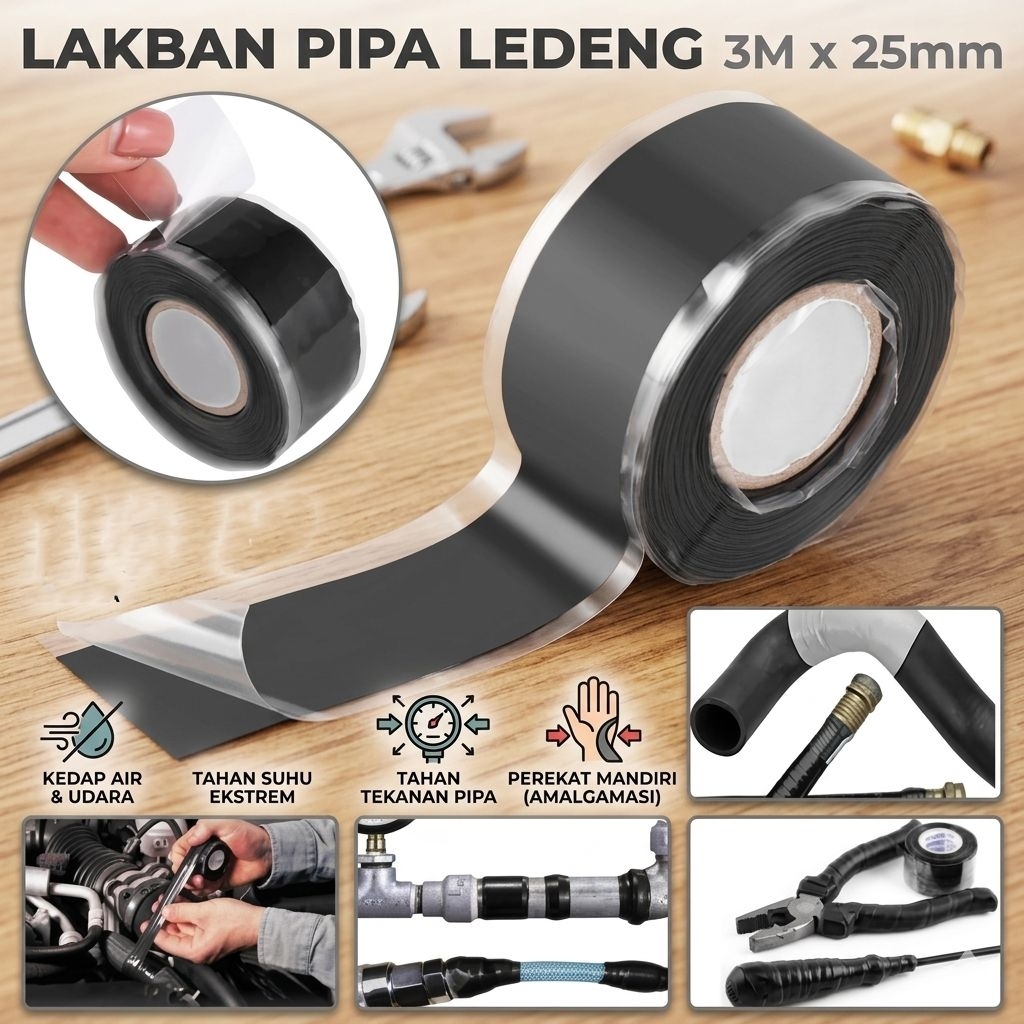 Lakban Isolasi Sambung Pipa Bocor Ledeng Selang Waterproof 25mm*3M