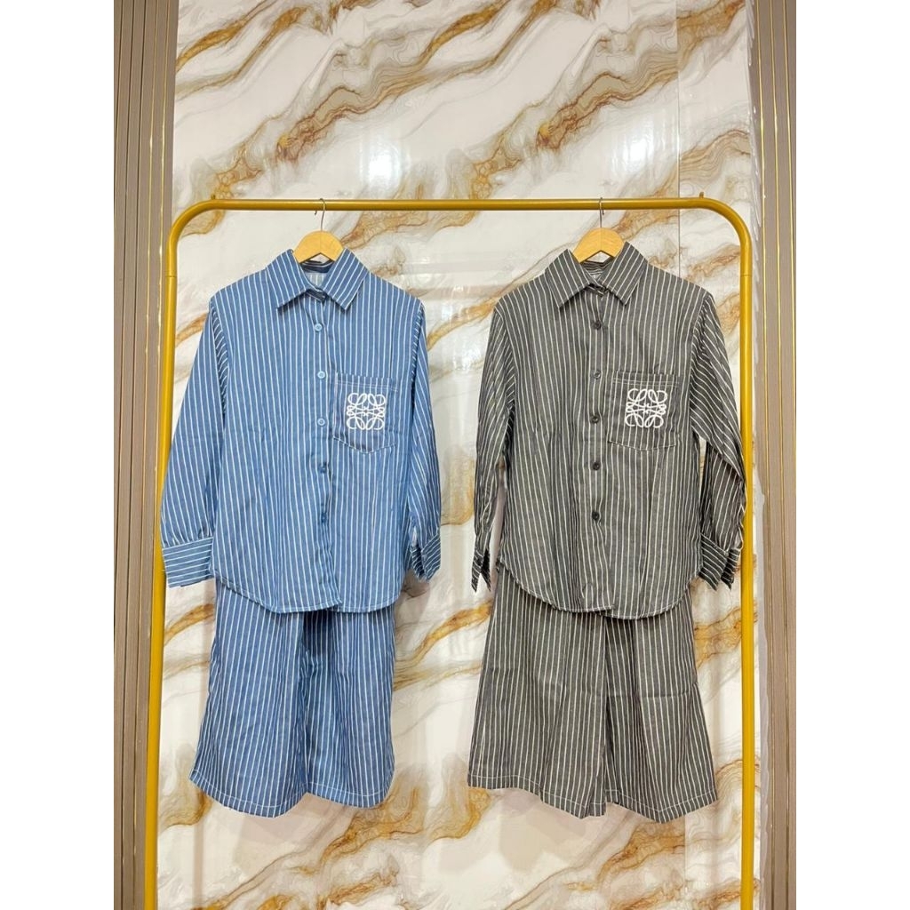 Setelan Jeans  Kulot Wanita [Set Garis Bordir LW Terlaris]