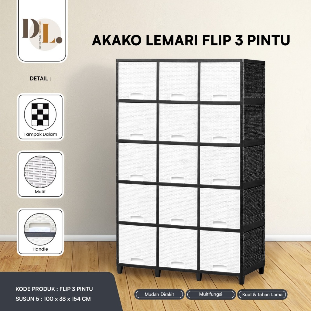 AKAKO - LEMARI PAKAIAN PLASTIK AKAKO LEMARI ZEBRA 3 PINTU SUSUN 2, 3, 4 DAN 5