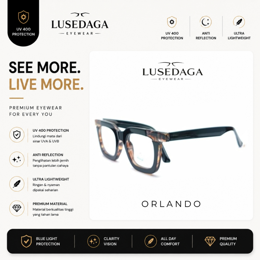 LUSEDAGA Orlando Frame Square Bold Kacamata Unisex Lensa Photochromic Bluechromic Anti Radiasi