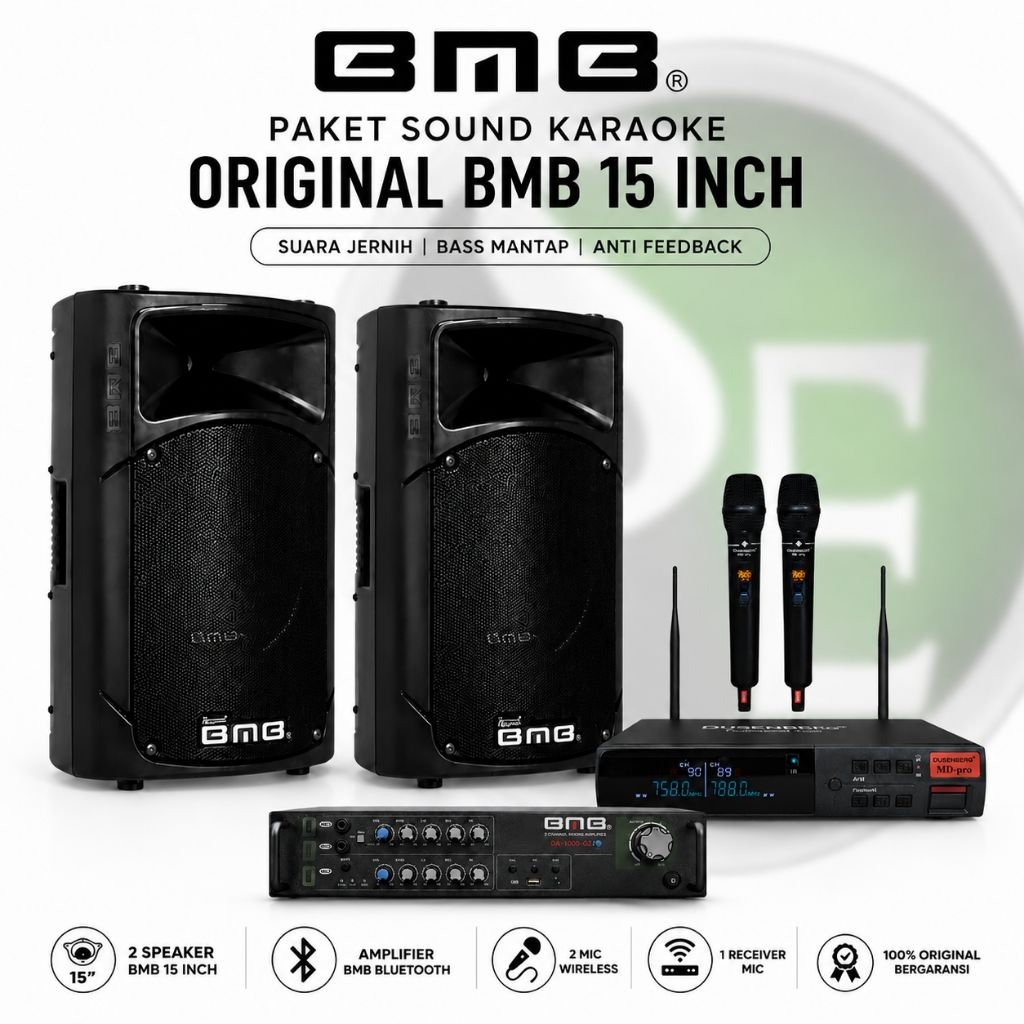PAKET SOUND SYSTEM KARAOKE ORIGINAL BMB 15 INCH MN 115 P – Suara Jernih Bass Mantap + Mic Wireless