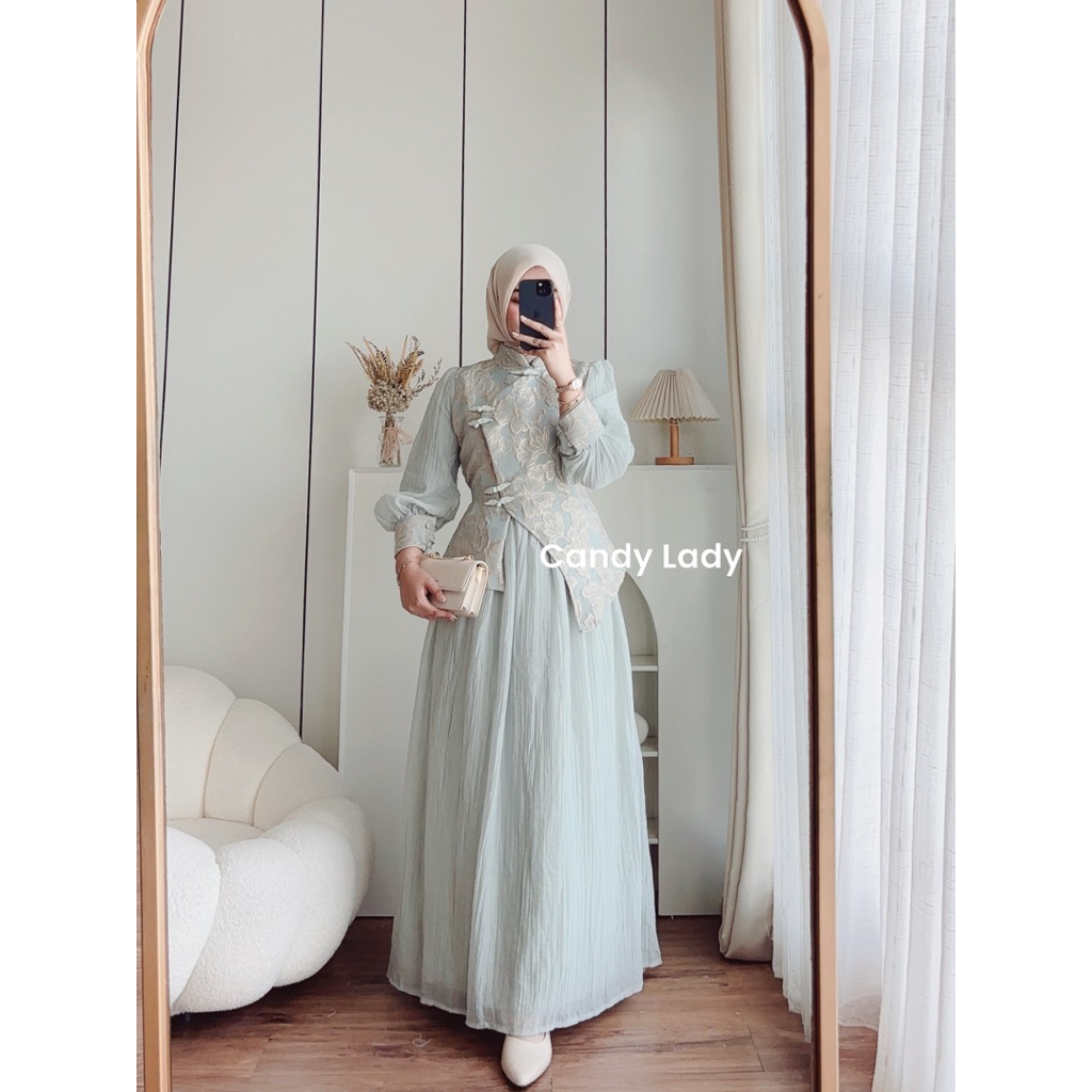 CANDY LADY Adiva Cheongsam Maxi / Gamis Wanita Terbaru Dress Kondangan Premium Bestseller