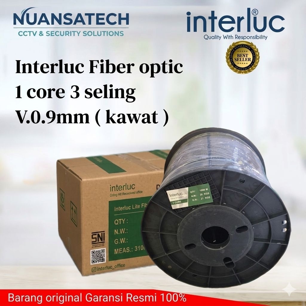 Interluc kabel fiber optic 1 core 3 seling kawat V.0.9 1000m / roll Original Kabel fo 1 core kawat 0