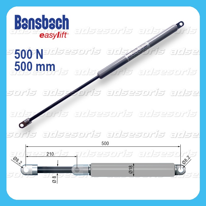 Bansbach Gas Spring Tekan Panjang 500mm Kekuatan 500N